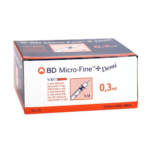 BD Microfine Insulinspritze 0,3ml + Nadel 0,30x8mm U100 Box